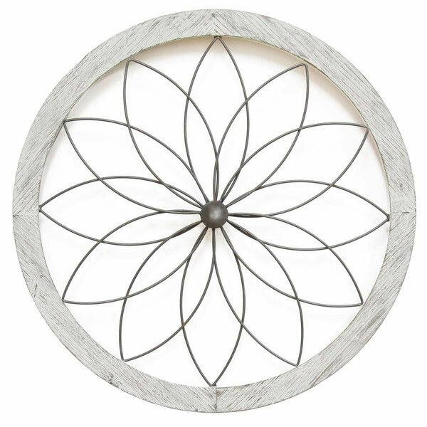 Kd Estanteria Flower Metal & Wood Art Deco Wall Decor White KD3097402